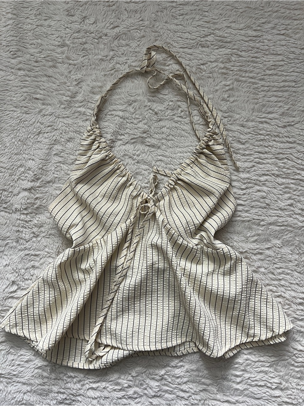 SHEIN Striped Halter Neck Peplum Cami Top Cream Black Front Tie Medium